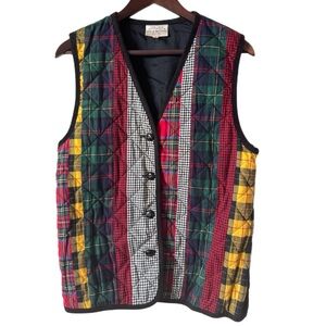 Quilted Patchwork Plaid Vest Sz S